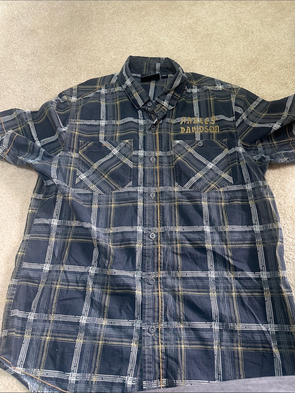 Harley-Davidson Black Plaid Button-Down with Gold Logo